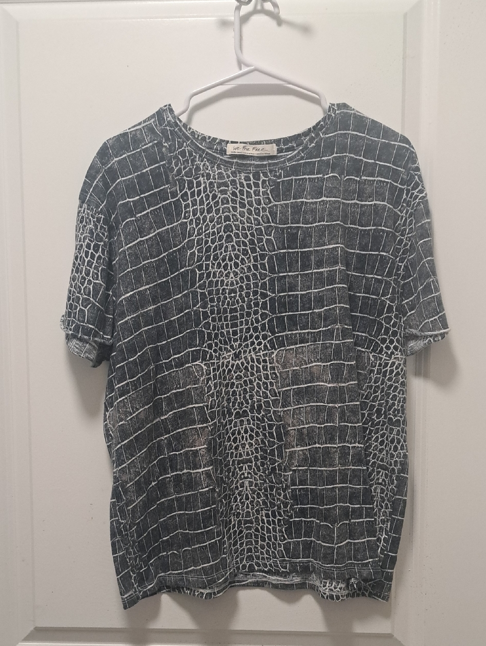 We The Free Black & White Croc-Print Short Sleeve Tee